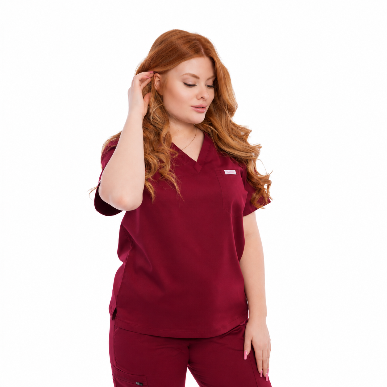 Haut d'uniforme médicale pour femme bourgogne